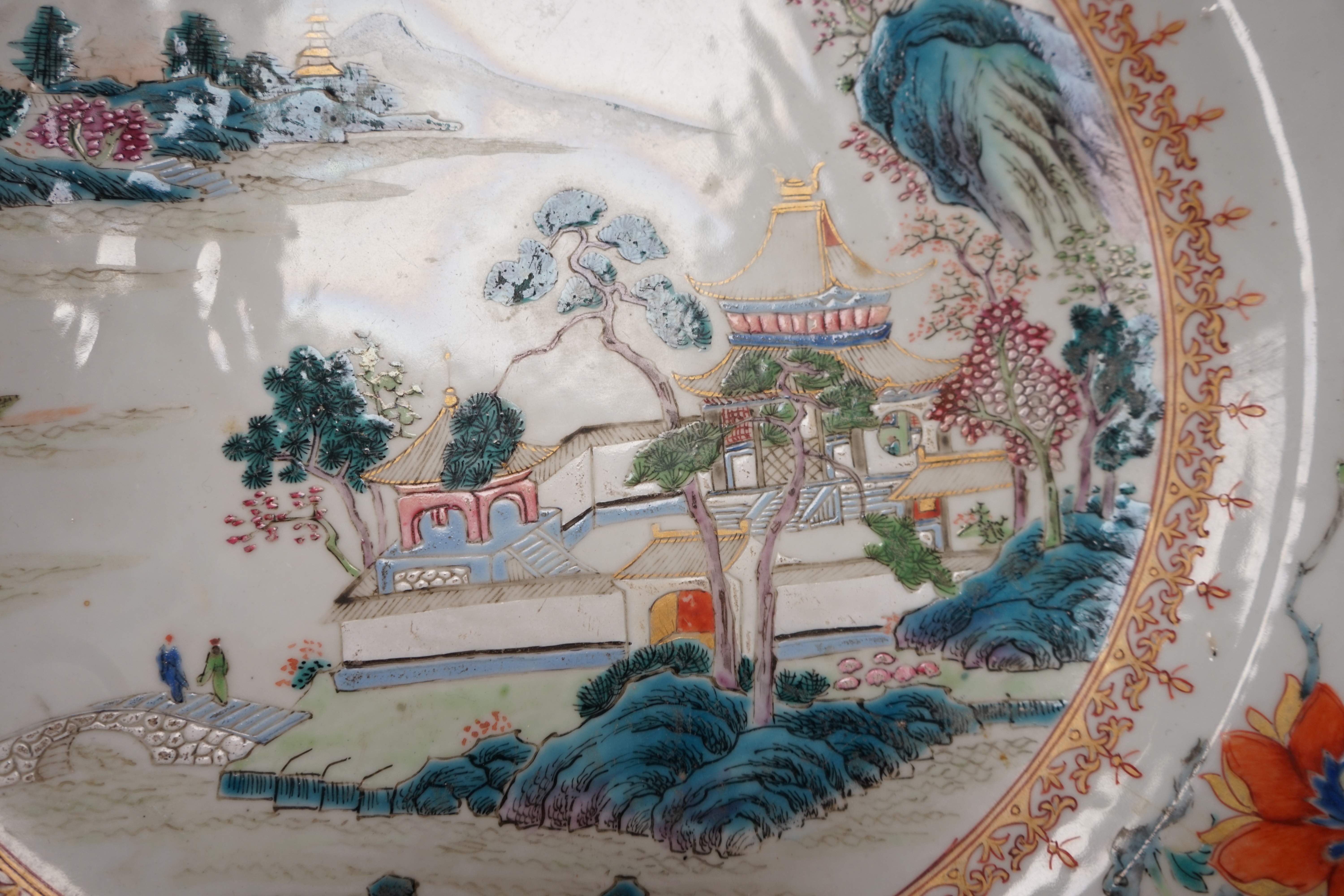 A Chinese famille rose ‘landscape’ dish, Qianlong